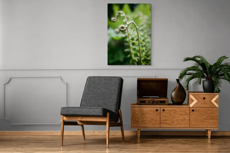 Tablou Canvas, "Frunziș spiral ascendent în pădure", Natură, Frunză, Verde, Spiralat, Detalii, Textură, Frunziș, Prospețime, 70 x 100 cm – poza 6