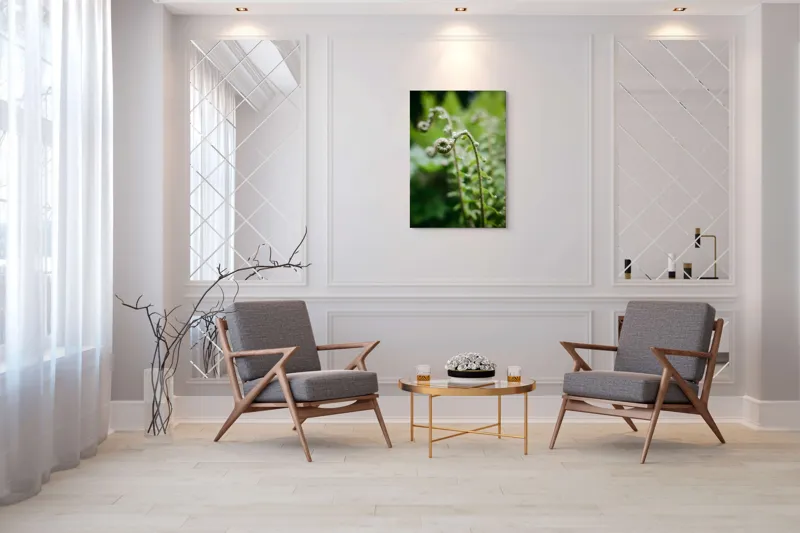 Tablou Canvas, "Frunziș spiral ascendent în pădure", Natură, Frunză, Verde, Spiralat, Detalii, Textură, Frunziș, Prospețime, 70 x 100 cm – poza 8