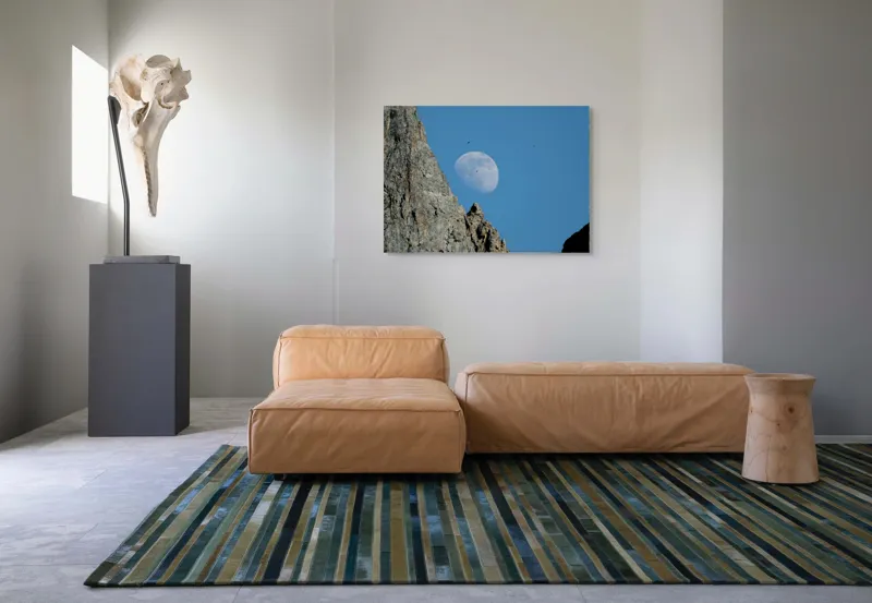 Tablou Canvas, "Luna printre vârfurile muntelui stâncos", Rocă, Lună, Păsări, Cer, Albastru, 100 x 70 cm – poza 7