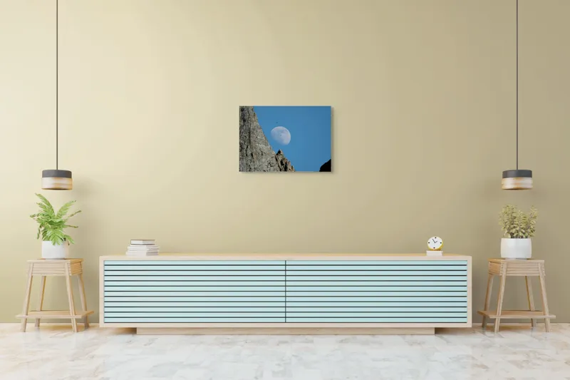 Tablou Canvas, "Luna printre vârfurile muntelui stâncos", Rocă, Lună, Păsări, Cer, Albastru, 70 x 50 cm – poza 7