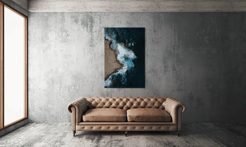 Tablou Canvas, "Valuri spumoase lovind stâncile aspre", Ocean, Valuri, Stânci, Spumă, Apă, Albastru, Coastă, Natură, 100 x 150 cm – poza 6
