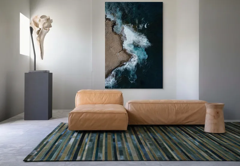 Tablou Canvas, "Valuri spumoase lovind stâncile aspre", Ocean, Valuri, Stânci, Spumă, Apă, Albastru, Coastă, Natură, 100 x 150 cm – poza 7