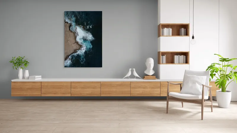 Tablou Canvas, "Valuri spumoase lovind stâncile aspre", Ocean, Valuri, Stânci, Spumă, Apă, Albastru, Coastă, Natură, 100 x 150 cm – poza 8