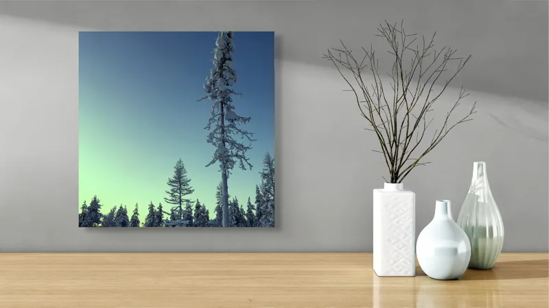 Tablou Canvas, "Tăcerea iernii în pădurea scandinavă", Frig, Zăpadă, Brazi, Iarnă, Cer, Liniște, Îngheț, Amurg, Natură, 50 x 50 cm – poza 3