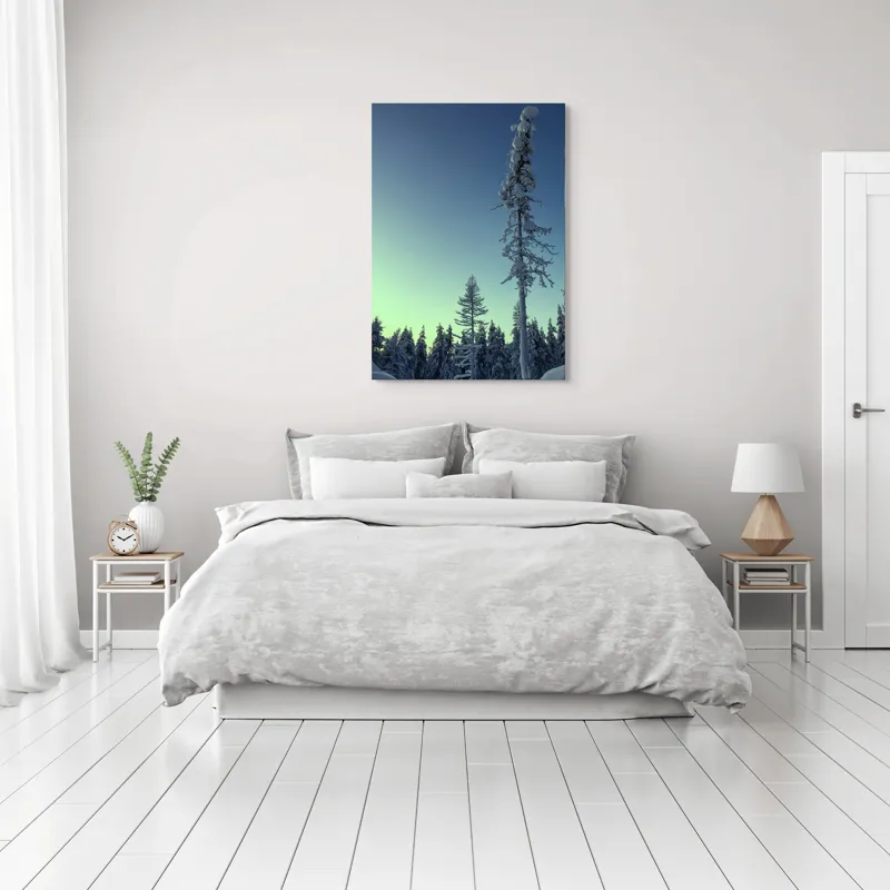 Tablou Canvas, "Tăcerea iernii în pădurea scandinavă", Frig, Zăpadă, Brazi, Iarnă, Cer, Liniște, Îngheț, Amurg, Natură, 70 x 100 cm – poza 3