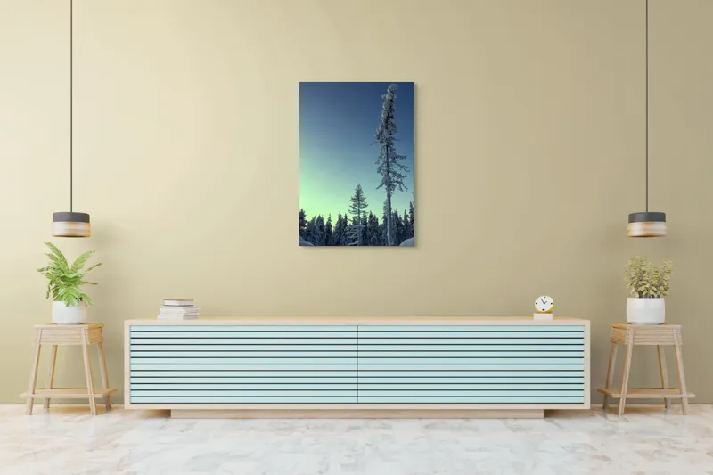 Tablou Canvas, "Tăcerea iernii în pădurea scandinavă", Frig, Zăpadă, Brazi, Iarnă, Cer, Liniște, Îngheț, Amurg, Natură, 70 x 100 cm – poza 5