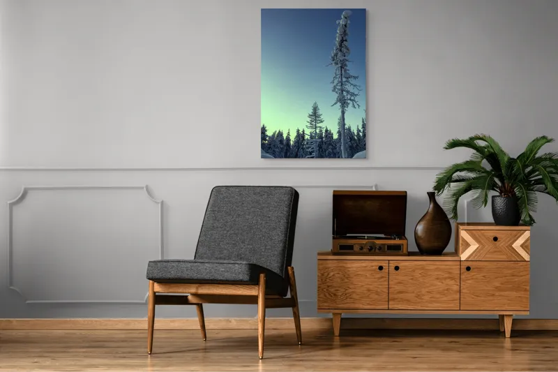 Tablou Canvas, "Tăcerea iernii în pădurea scandinavă", Frig, Zăpadă, Brazi, Iarnă, Cer, Liniște, Îngheț, Amurg, Natură, 70 x 100 cm – poza 6