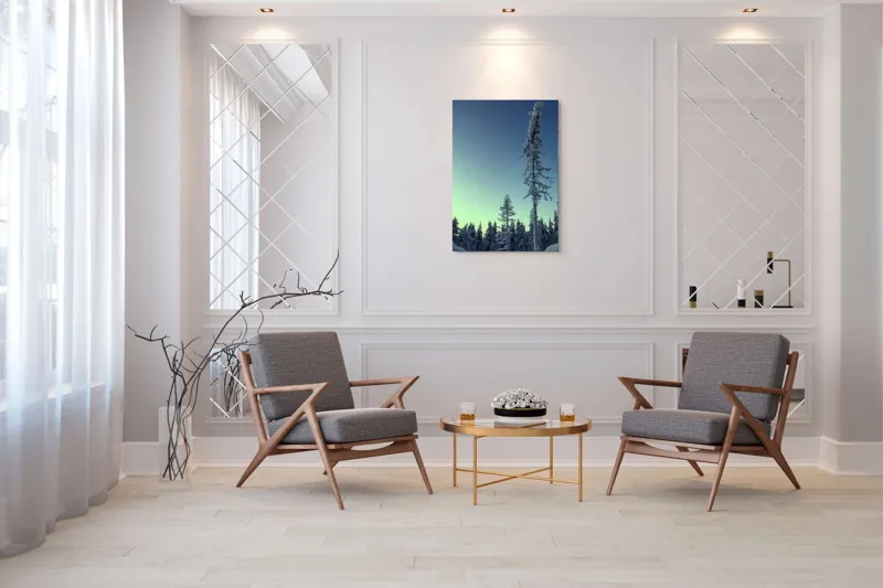 Tablou Canvas, "Tăcerea iernii în pădurea scandinavă", Frig, Zăpadă, Brazi, Iarnă, Cer, Liniște, Îngheț, Amurg, Natură, 70 x 100 cm – poza 8