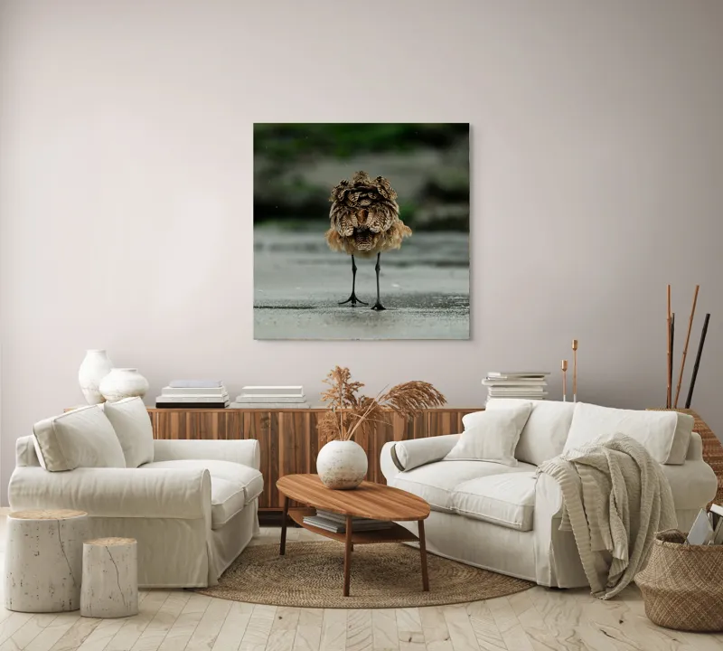 Tablou Canvas, "Pasărea solitară pe plajă umedă", 100 x 100 cm – poza 3