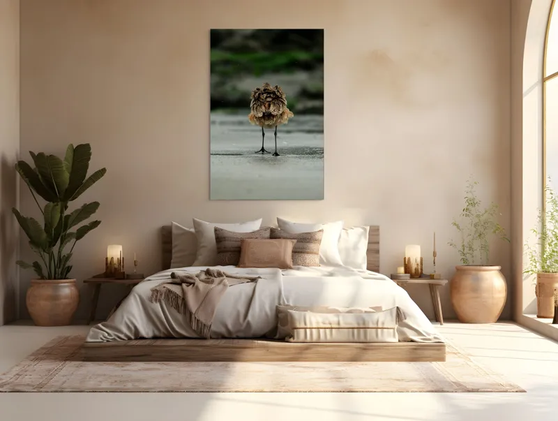 Tablou Canvas, "Pasărea solitară pe plajă umedă", 100 x 150 cm – poza 3