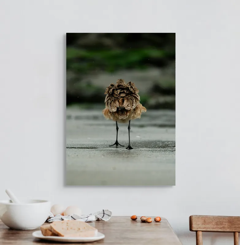Tablou Canvas, "Pasărea solitară pe plajă umedă", 50 x 70 cm – poza 3