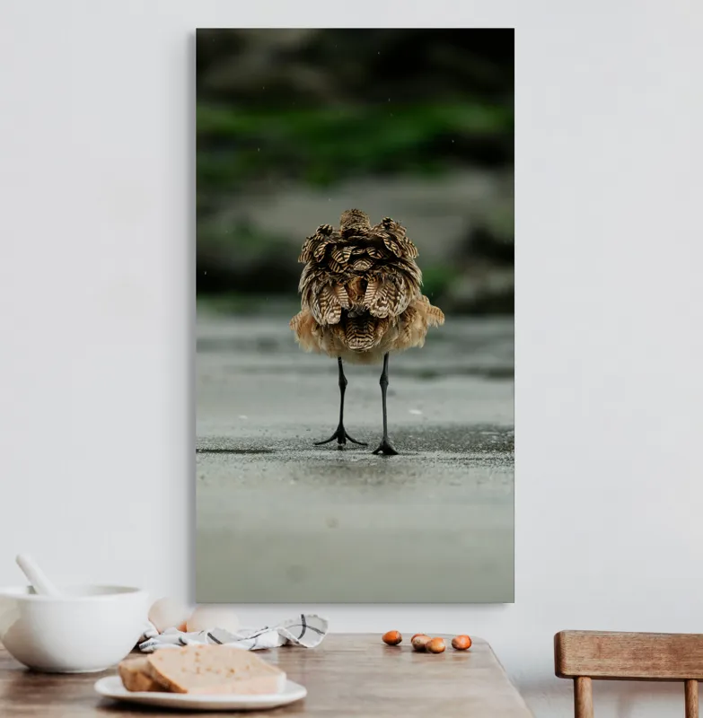 Tablou Canvas, "Pasărea solitară pe plajă umedă", Nu pot să identific această imagine., 50 x 90 cm – poza 3