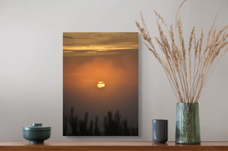 Tablou Canvas, "Soarele la apus printre nori negri", Apus, Cer, Nor, Siluetă, Lumină, Orizont, Natură, Calm, Paznic, Vedere, 39 x 54 cm – poza 3