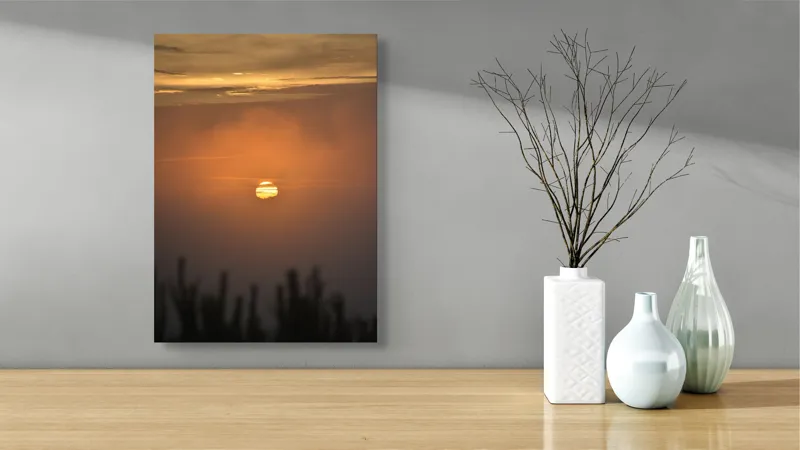 Tablou Canvas, "Soarele la apus printre nori negri", Apus, Cer, Nor, Siluetă, Lumină, Orizont, Natură, Calm, Paznic, Vedere, 39 x 54 cm – poza 4