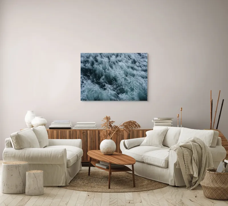 Tablou Canvas, "Valurile mării înspumate și tumultuoase", Valuri, Spumă, Agitație, Ocean, Albastrețe, Profunzime, Energie, Natură, 100 x 70 cm – poza 3