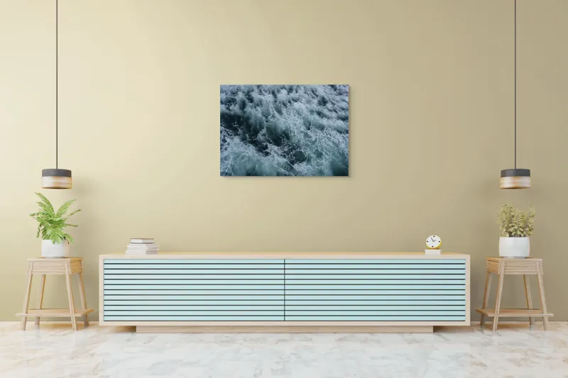 Tablou Canvas, "Valurile mării înspumate și tumultuoase", Valuri, Spumă, Agitație, Ocean, Albastrețe, Profunzime, Energie, Natură, 100 x 70 cm – poza 4