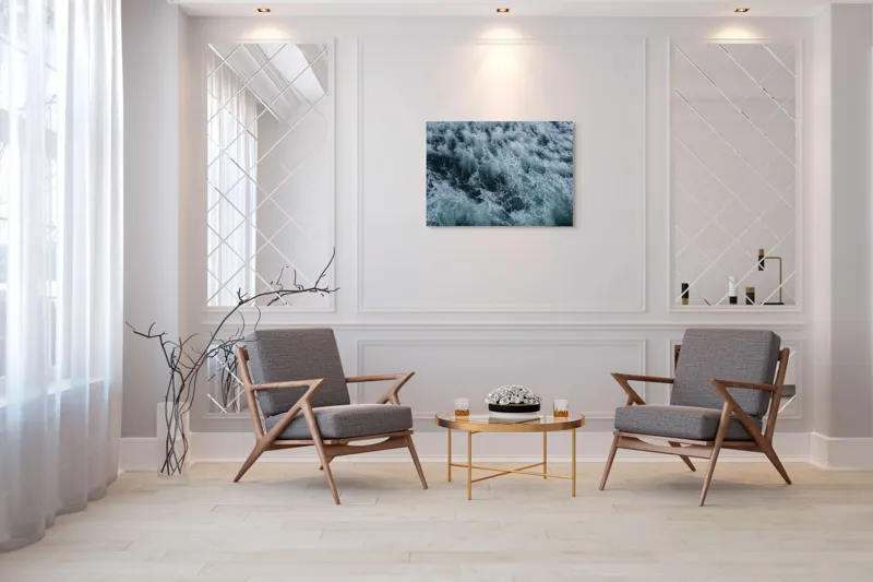 Tablou Canvas, "Valurile mării înspumate și tumultuoase", Valuri, Spumă, Agitație, Ocean, Albastrețe, Profunzime, Energie, Natură, 100 x 70 cm – poza 5