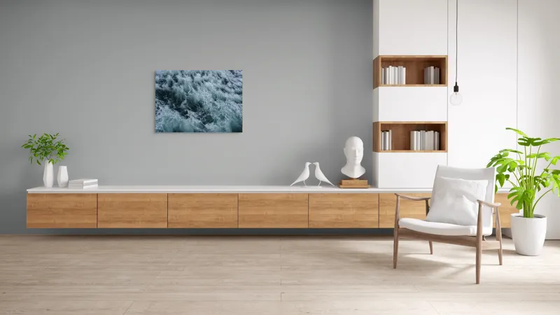 Tablou Canvas, "Valurile mării înspumate și tumultuoase", Valuri, Spumă, Agitație, Ocean, Albastrețe, Profunzime, Energie, Natură, 100 x 70 cm – poza 6
