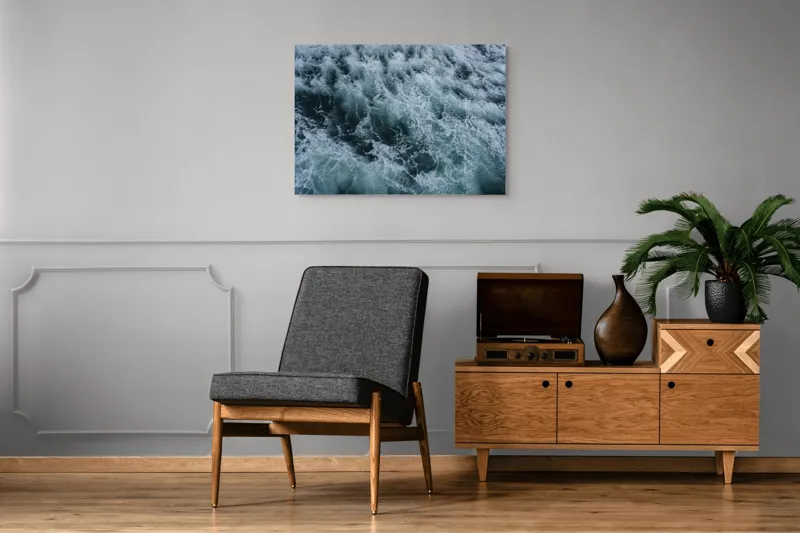 Tablou Canvas, "Valurile mării înspumate și tumultuoase", Valuri, Spumă, Agitație, Ocean, Albastrețe, Profunzime, Energie, Natură, 100 x 70 cm – poza 8