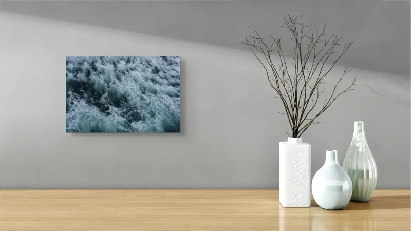 Tablou Canvas, "Valurile mării înspumate și tumultuoase", Valuri, Spumă, Agitație, Ocean, Albastrețe, Profunzime, Energie, Natură, 39 x 26 cm – poza 8