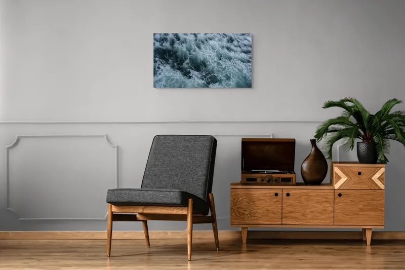 Tablou Canvas, "Valurile mării înspumate și tumultuoase", Valuri, Spumă, Agitație, Ocean, Albastrețe, Profunzime, Energie, Natură, 90 x 50 cm – poza 6