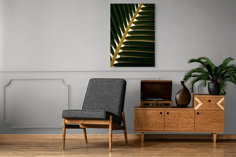 Tablou Canvas, "Geometria frunzelor de palmier", Frunze, Verde, Natură, Textură, Lumină, Umbră, Armonie, Simetrie, 70 x 100 cm – poza 6