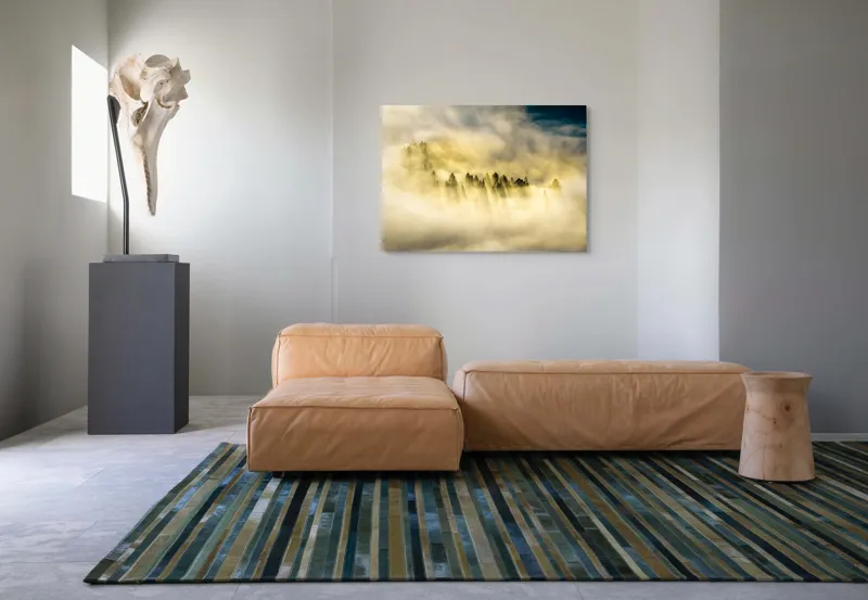 Tablou Canvas, "Lumină printre cețurile dimineții", Pădure, Ceață, Razele Soarelui, Mister, Lumină, Natură, Copaci, Peisaj, Seninătate, Vârfuri de Brazi, 100 x 70 cm – poza 7
