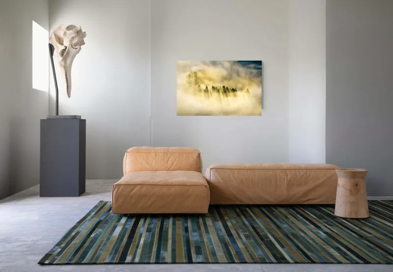Tablou Canvas, "Lumină printre cețurile dimineții", Pădure, Ceață, Razele Soarelui, Mister, Lumină, Natură, Copaci, Peisaj, Seninătate, Vârfuri de Brazi, 90 x 50 cm – poza 8