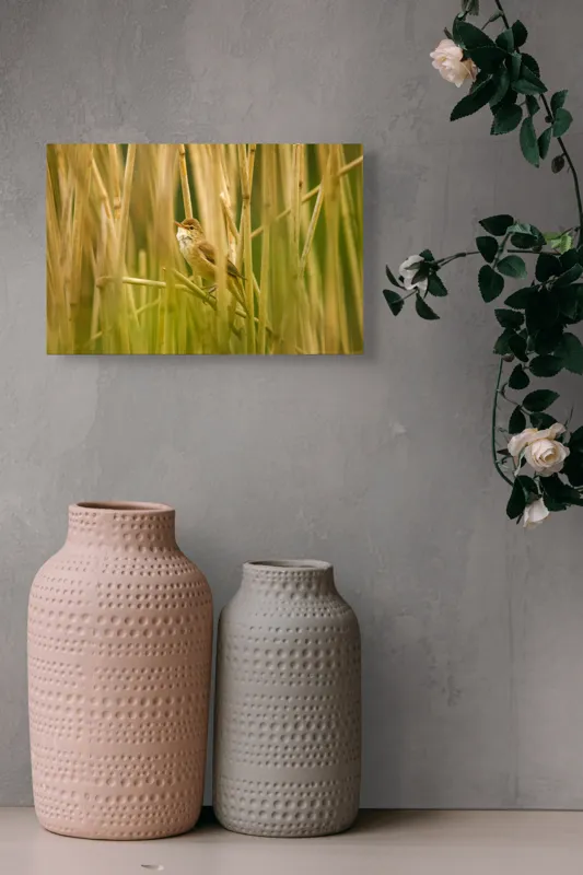 Tablou Canvas, "Păsărea ascunsă în stufărișul deasă", Delicat, Solitar, Verdeață, Serenitate, Penaj, 39 x 26 cm – poza 4