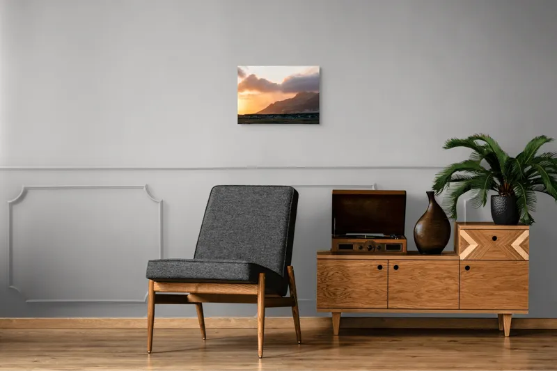 Tablou Canvas, "Liniștea Apusului Montan Rozaliu", Apus, Munte, Nor, Lumina, Peisaj, Cer, Dramatic, 54 x 39 cm – poza 7