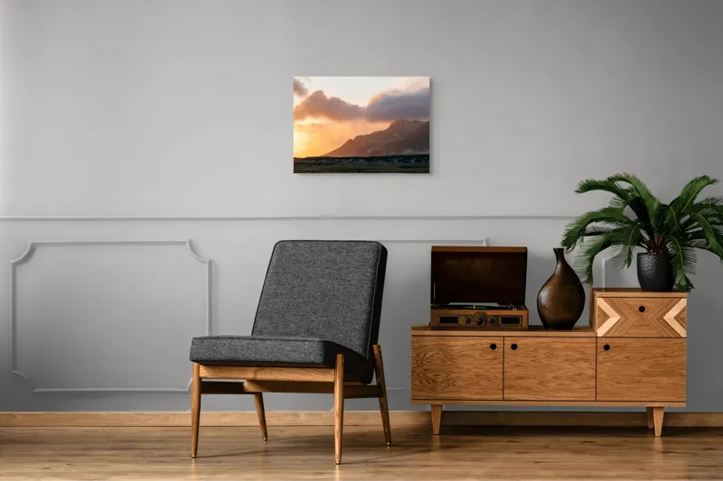 Tablou Canvas, "Liniștea Apusului Montan Rozaliu", Apus, Munte, Nor, Lumina, Peisaj, Cer, Dramatic, 70 x 50 cm – poza 4