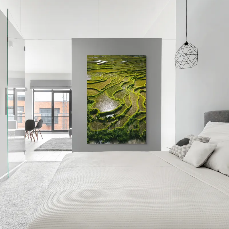 Tablou Canvas, "Terase verzi în peisaj rural liniștit", Terase, Armonie, Verdeață, Apus, Reflecții, Natură, Liniște, Texturi, 100 x 150 cm – poza 5