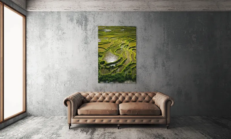 Tablou Canvas, "Terase verzi în peisaj rural liniștit", Terase, Armonie, Verdeață, Apus, Reflecții, Natură, Liniște, Texturi, 100 x 150 cm – poza 6