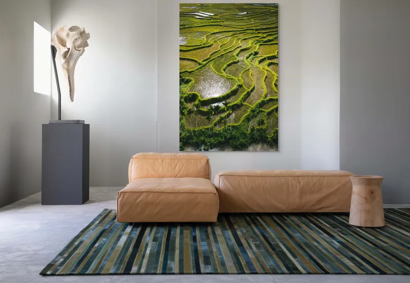 Tablou Canvas, "Terase verzi în peisaj rural liniștit", Terase, Armonie, Verdeață, Apus, Reflecții, Natură, Liniște, Texturi, 100 x 150 cm – poza 7