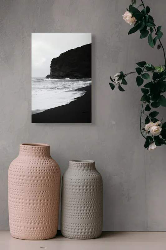 Tablou Canvas, "Valuri la țărmul stâncos al mării", Mare, Valuri, Plajă, Stânci, Cer, Noros, Natură, Peisaj, Apă, Coastă, 26 x 39 cm – poza 6