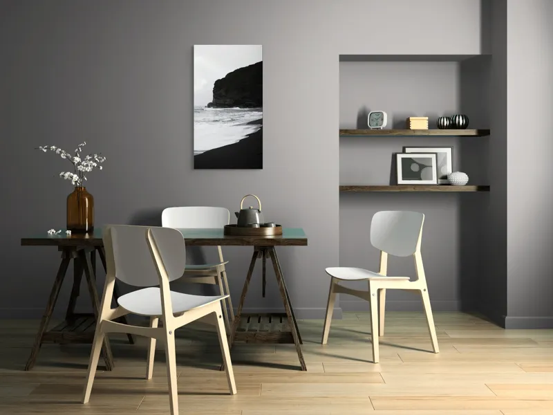 Tablou Canvas, "Valuri la țărmul stâncos al mării", Mare, Valuri, Plajă, Stânci, Cer, Noros, Natură, Peisaj, Apă, Coastă, 50 x 90 cm – poza 4