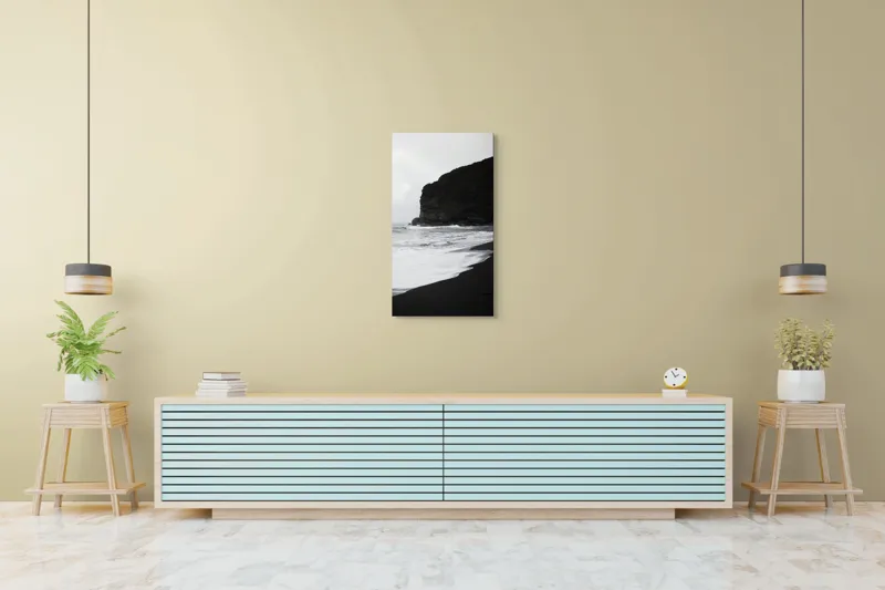 Tablou Canvas, "Valuri la țărmul stâncos al mării", Mare, Valuri, Plajă, Stânci, Cer, Noros, Natură, Peisaj, Apă, Coastă, 50 x 90 cm – poza 6