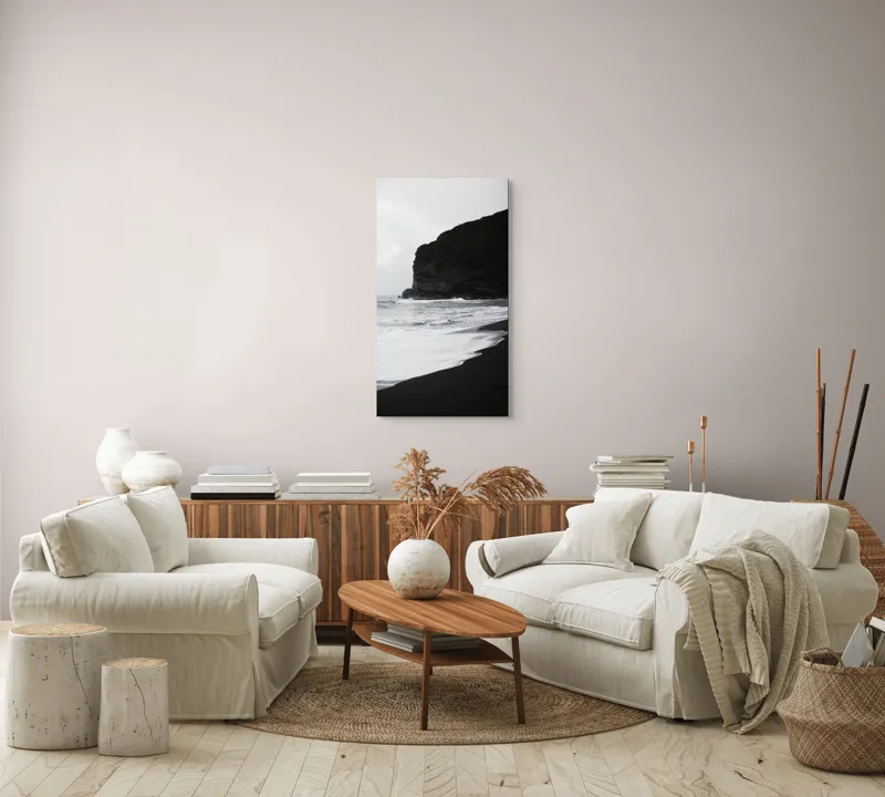 Tablou Canvas, "Valuri la țărmul stâncos al mării", Mare, Valuri, Plajă, Stânci, Cer, Noros, Natură, Peisaj, Apă, Coastă, 50 x 90 cm – poza 7