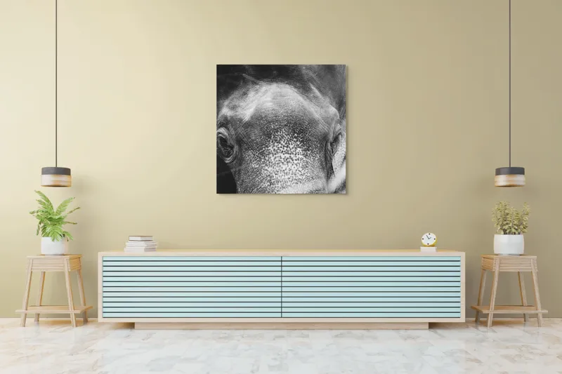 Tablou Canvas, "Privirea unui elefant contemplativ", Elefant, Ochi, Textură, Piele, Alb-Negru, Privire, Detalii, Captivant, Profund, Impresionant, 100 x 100 cm – poza 5