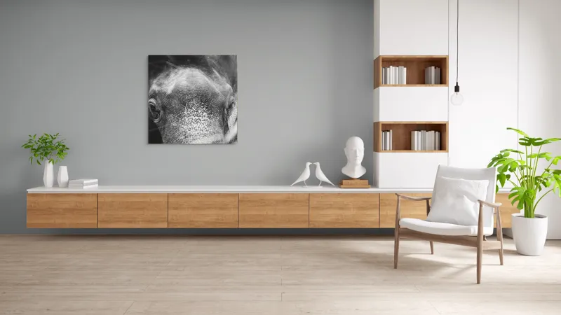 Tablou Canvas, "Privirea unui elefant contemplativ", Elefant, Ochi, Textură, Piele, Alb-Negru, Privire, Detalii, Captivant, Profund, Impresionant, 100 x 100 cm – poza 8