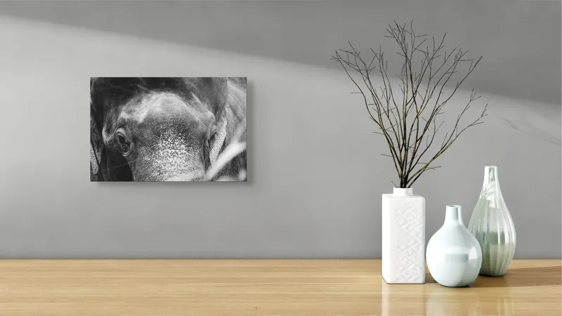 Tablou Canvas, "Privirea unui elefant contemplativ", Elefant, Ochi, Textură, Piele, Alb-Negru, Privire, Detalii, Captivant, Profund, Impresionant, 39 x 26 cm – poza 8