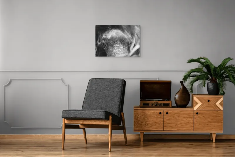 Tablou Canvas, "Privirea unui elefant contemplativ", Elefant, Ochi, Textură, Piele, Alb-Negru, Privire, Detalii, Captivant, Profund, Impresionant, 70 x 50 cm – poza 4