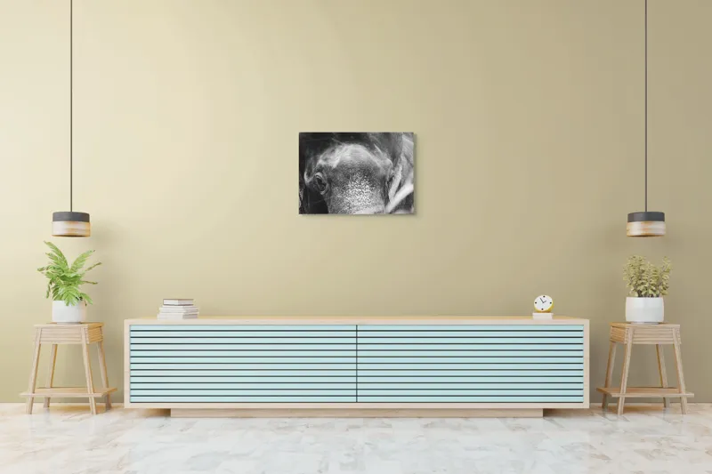 Tablou Canvas, "Privirea unui elefant contemplativ", Elefant, Ochi, Textură, Piele, Alb-Negru, Privire, Detalii, Captivant, Profund, Impresionant, 70 x 50 cm – poza 7