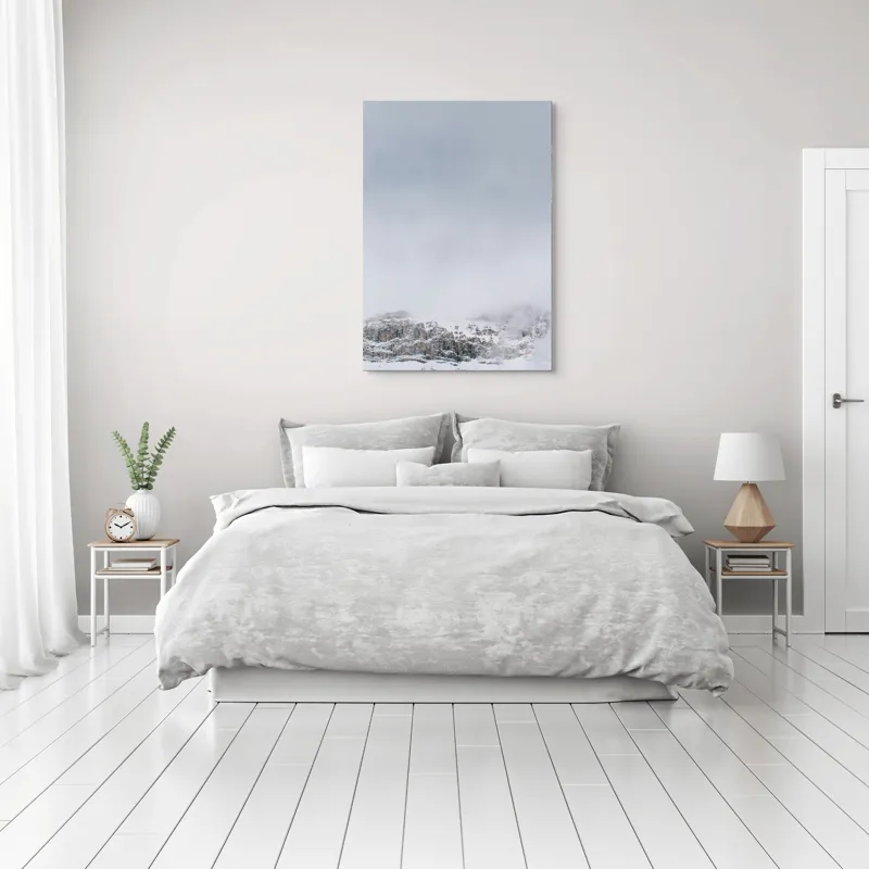 Tablou Canvas, "Munți ascunși sub cer înnorat", Nor, Zăpadă, Stâncă, Ceață, Cer, Rece, Peisaj, Alpin, 70 x 100 cm – poza 3