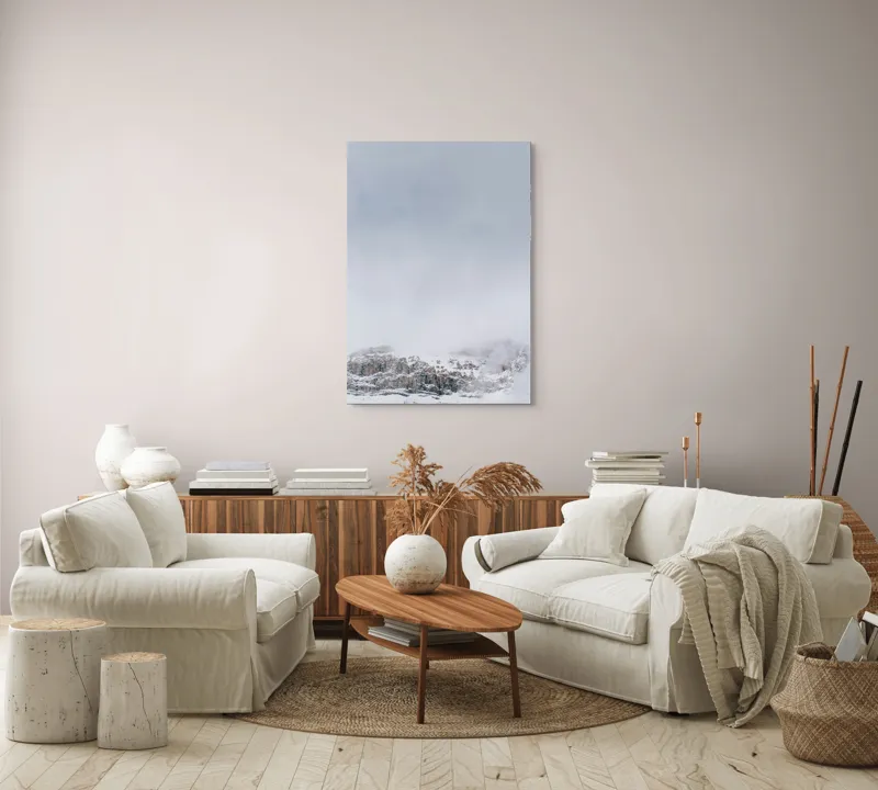 Tablou Canvas, "Munți ascunși sub cer înnorat", Nor, Zăpadă, Stâncă, Ceață, Cer, Rece, Peisaj, Alpin, 70 x 100 cm – poza 4