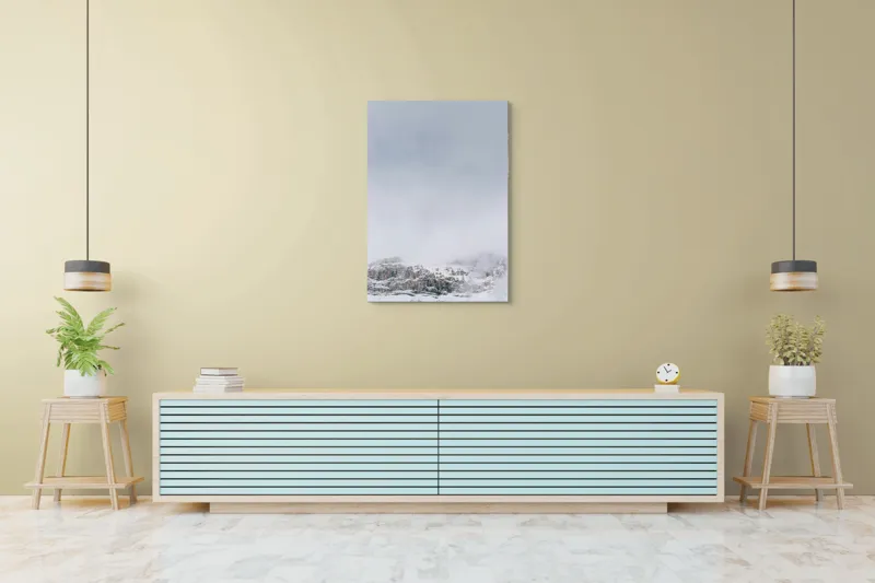 Tablou Canvas, "Munți ascunși sub cer înnorat", Nor, Zăpadă, Stâncă, Ceață, Cer, Rece, Peisaj, Alpin, 70 x 100 cm – poza 5