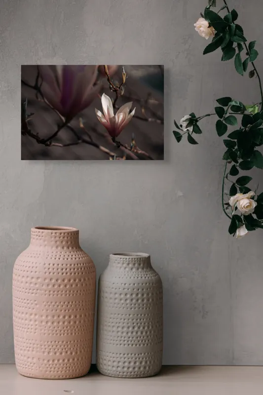 Tablou Canvas, "Misterul florilor de magnolie în amurg", Flori, Lumină, Rădăcini, Delicatețe, Primăvară, Natură, Blândețe, 39 x 26 cm – poza 4