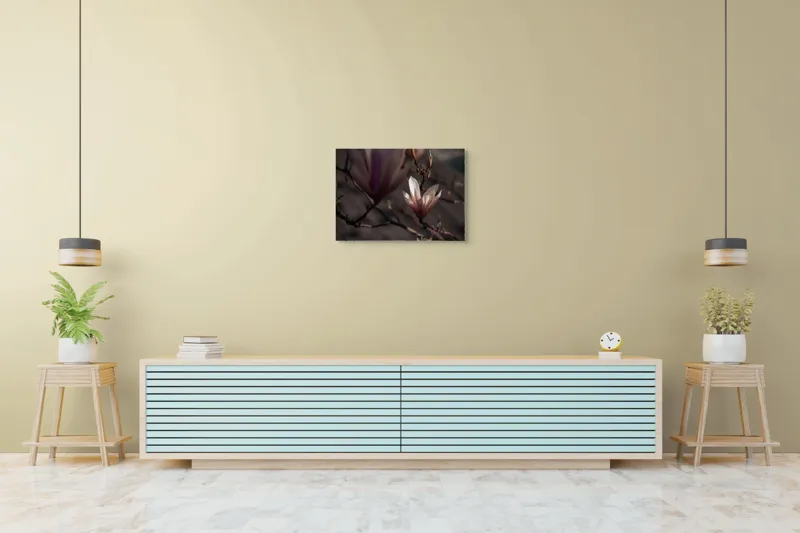 Tablou Canvas, "Misterul florilor de magnolie în amurg", Flori, Lumină, Rădăcini, Delicatețe, Primăvară, Natură, Blândețe, 70 x 50 cm – poza 7