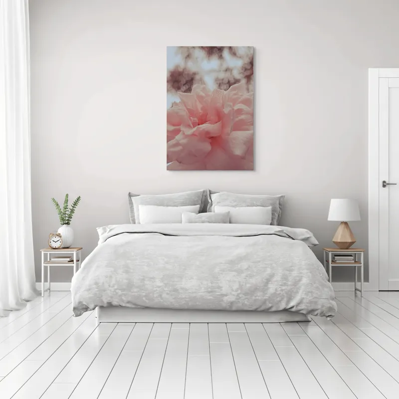 Tablou Canvas, "Bujorul visurilor roz delicate", Floare, Delicatețe, Pastel, Petale, Blândețe, Natură, Seninătate, Frumusețe., 70 x 100 cm – poza 3