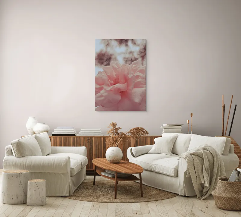 Tablou Canvas, "Bujorul visurilor roz delicate", Floare, Delicatețe, Pastel, Petale, Blândețe, Natură, Seninătate, Frumusețe., 70 x 100 cm – poza 4
